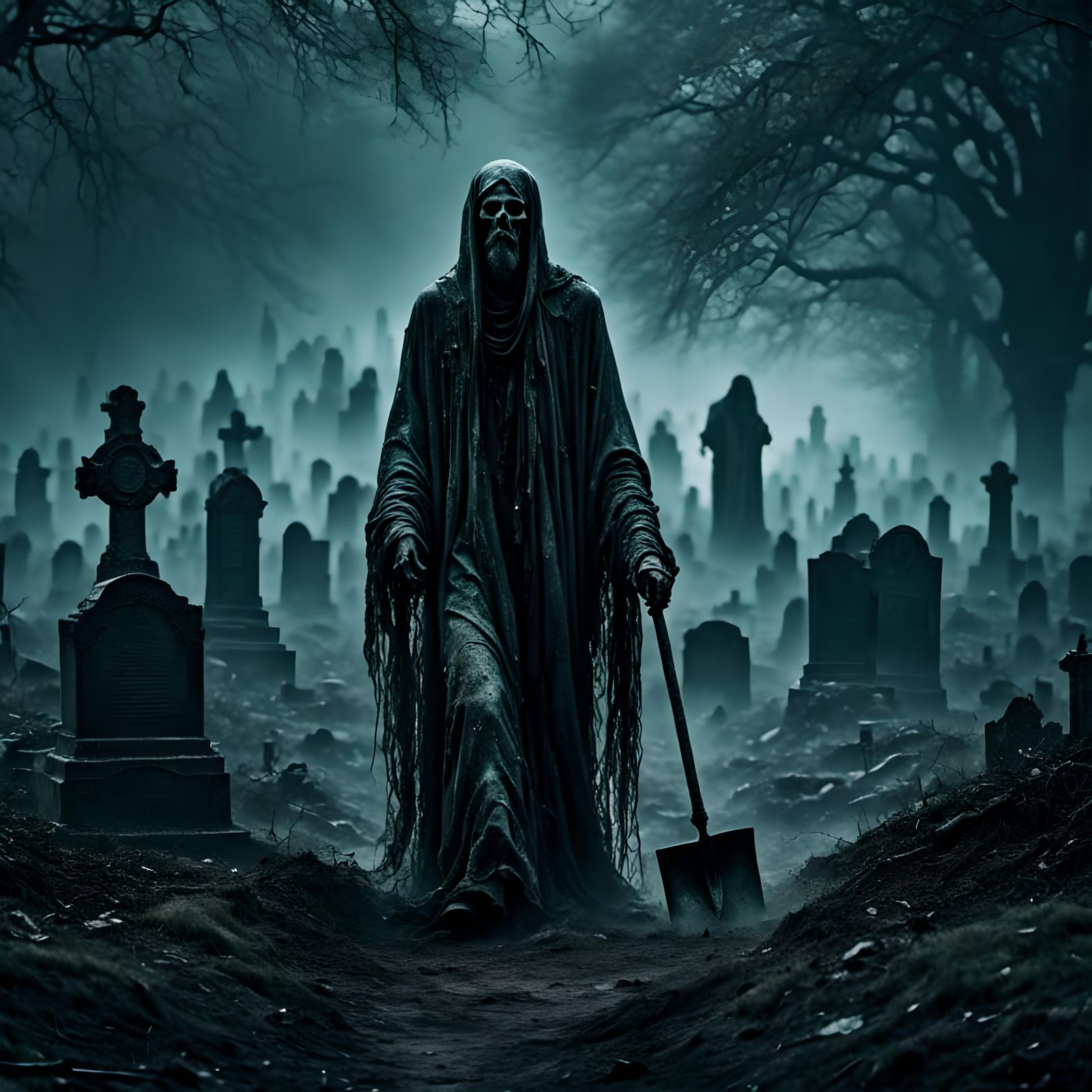 Mysterious Grey Man Near Fresh Grave