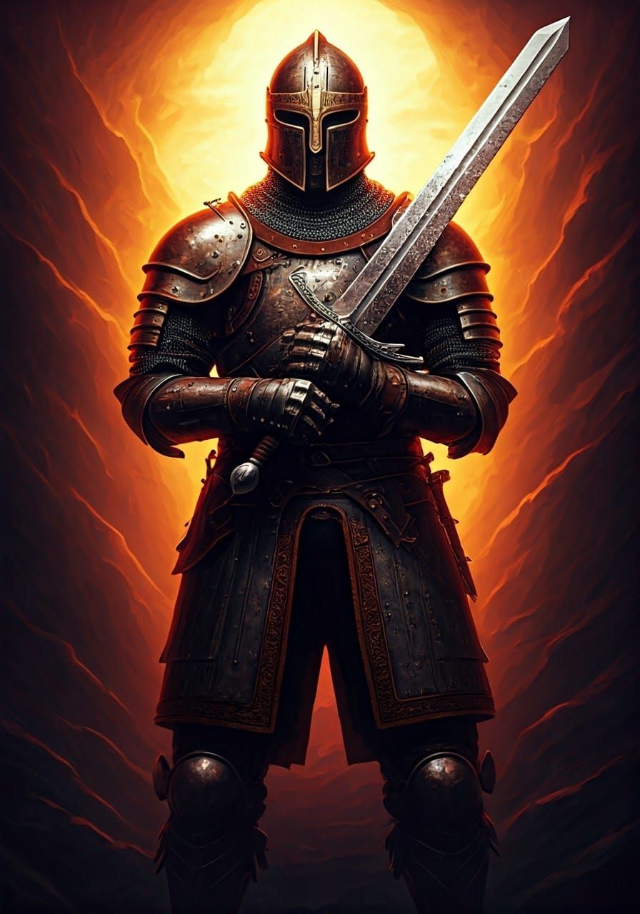 Armored Guardian with Two-Handed Sword in HDR