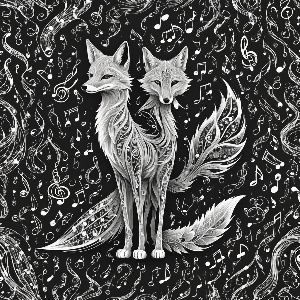 Musical Fox Line Art Drawing