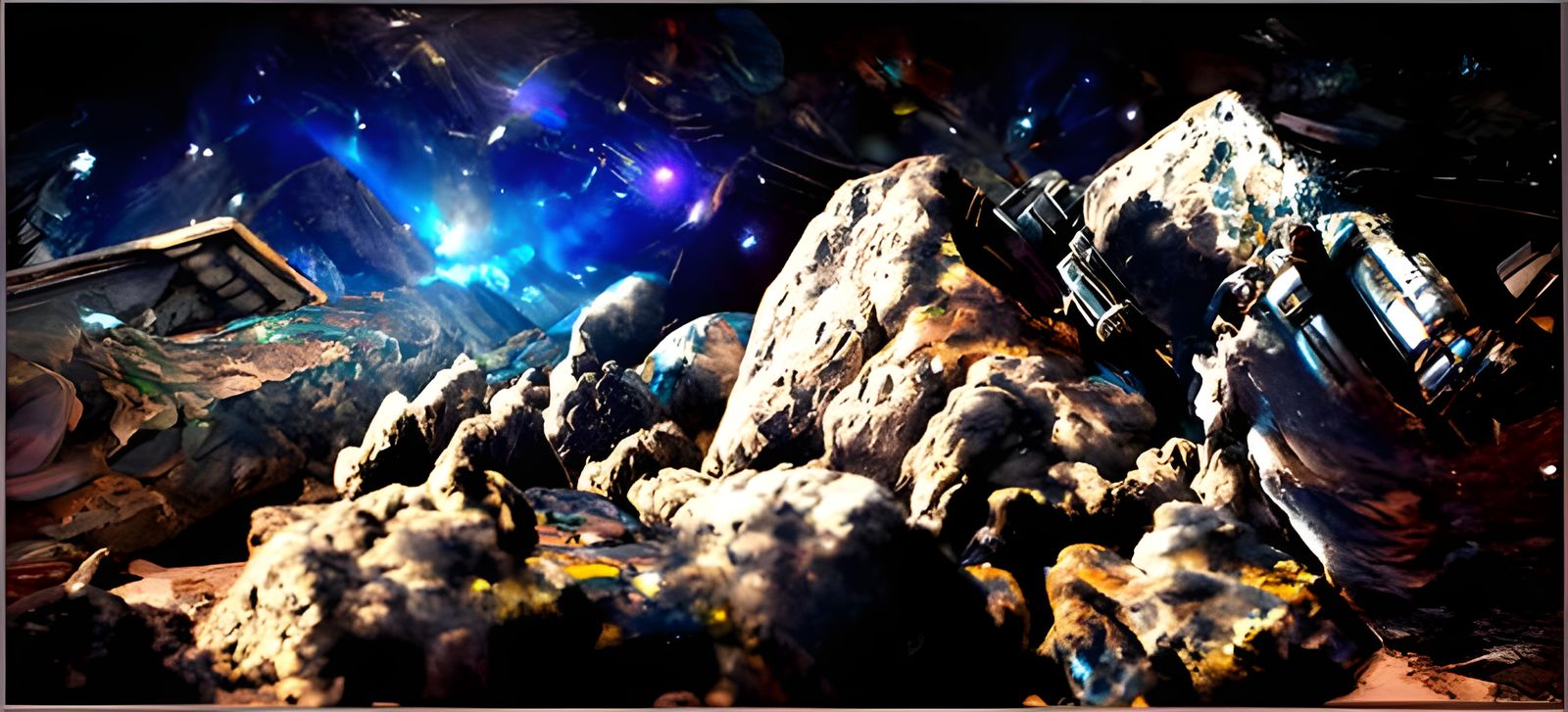 Panoramic Sci-Fi Mining Outpost on Asteroid