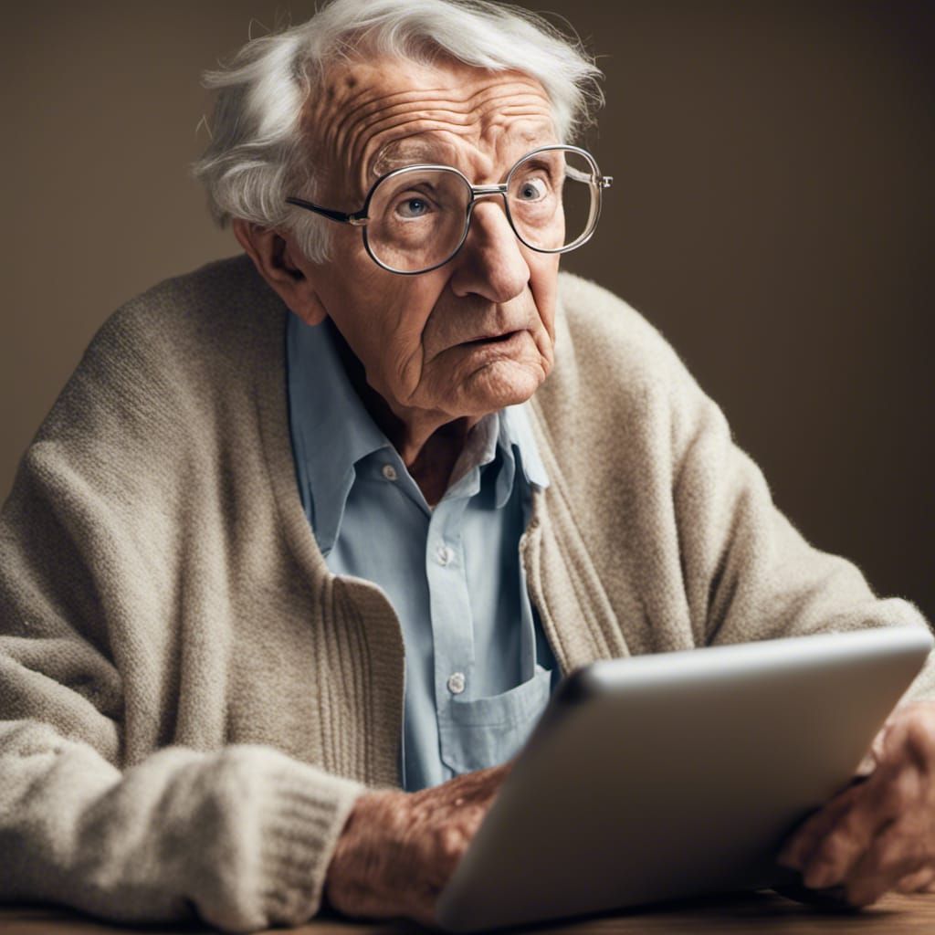Confused Senior Confronting Modern Technology