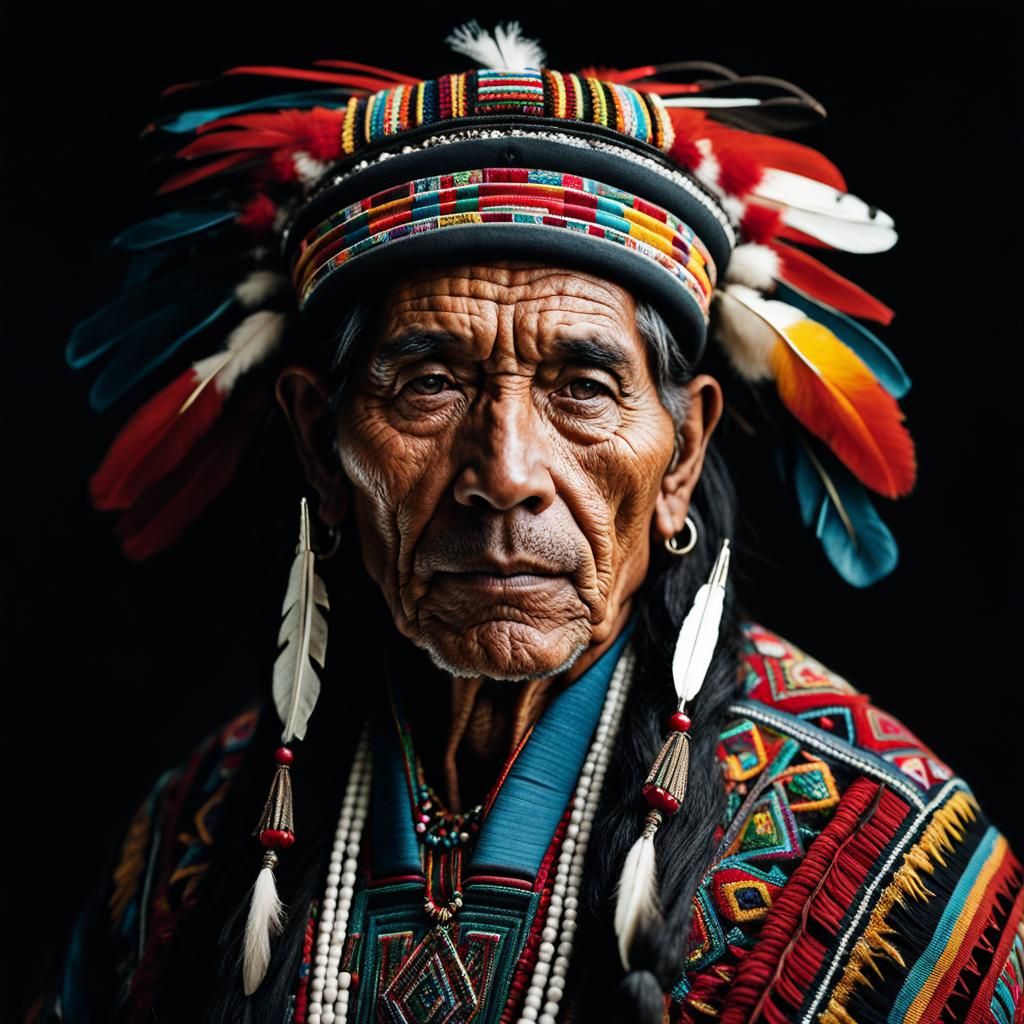 Peruvian Native in Embroidered Costume Portrait