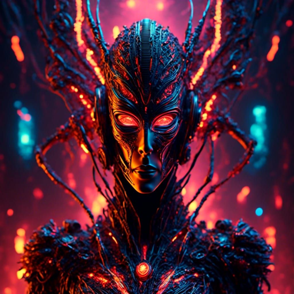 Cyber Hacker with Bioluminescent Mask and Shield Logo