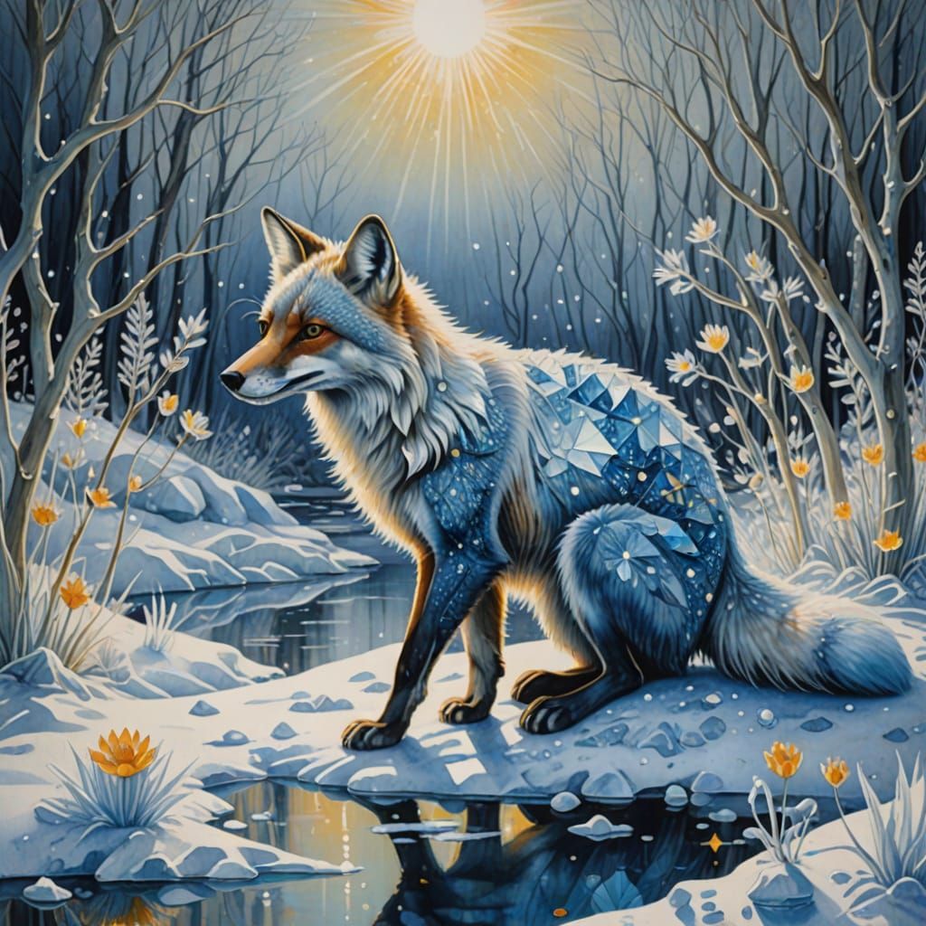 Crystalline Fox in Mineral Surrealism Style
