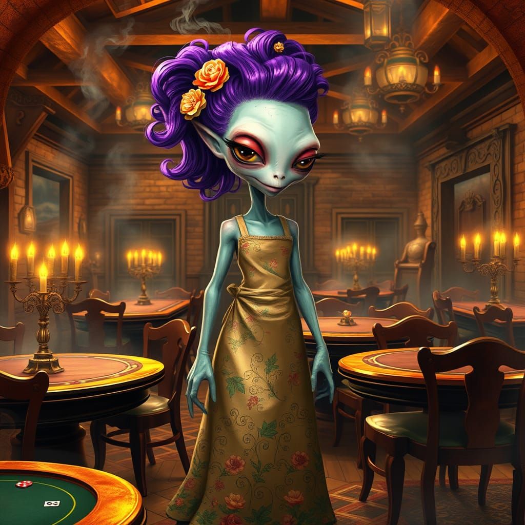 Dreamlike Alien in Rustic Casino, Kandinsky Style