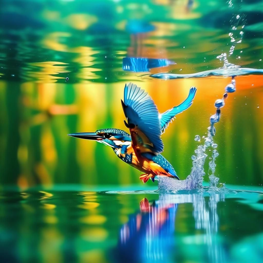 Kingfisher Underwater Dive in Triadic Colors