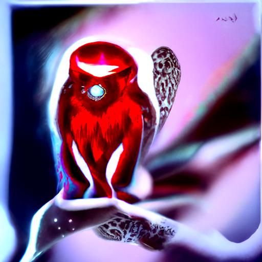 Holographic Red Owl in Astral Cosmic Illustration