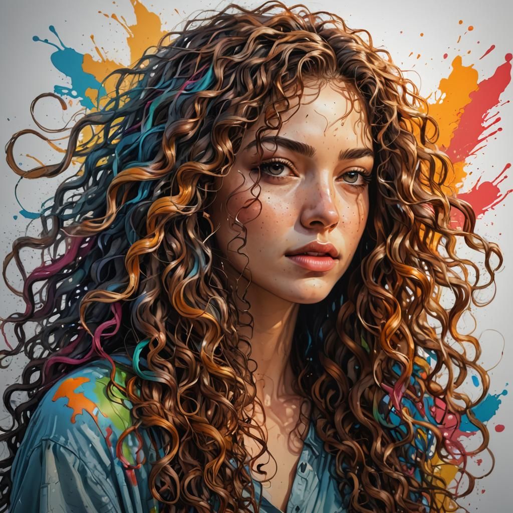 Detailed Sketch of Woman with Curly Hair