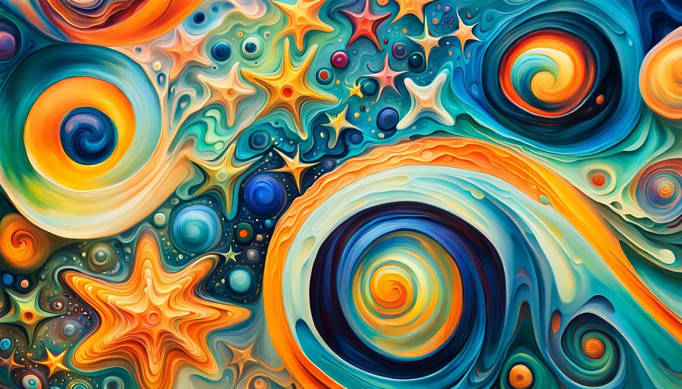 Iridescent Star Clusters in Abstract Expressionism Style