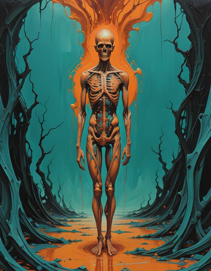 Surreal Geometric Figures in Orange and Teal Abstract Art