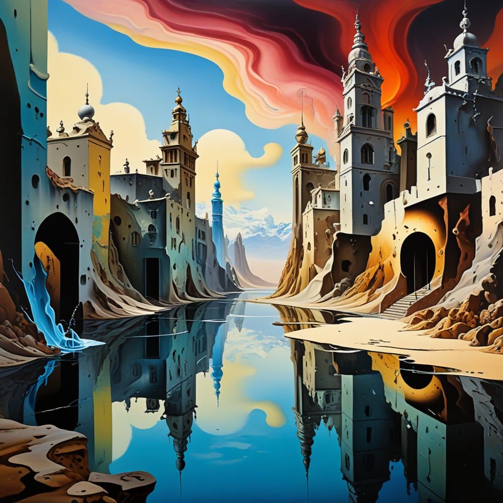 Surrealistic Cities in Vibrant Oil Painting