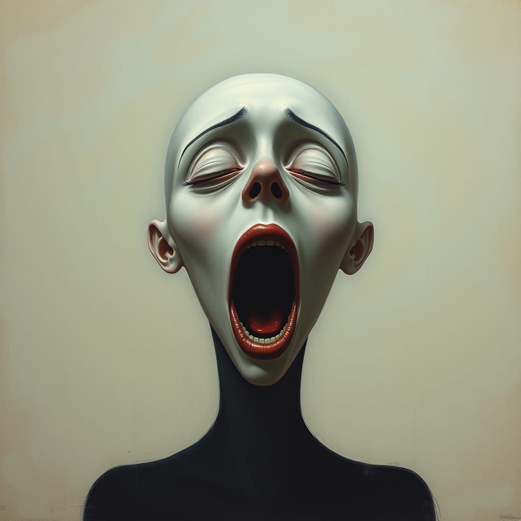 Ethereal Face Exhales Huge Sigh in Dreamlike Surreal Style