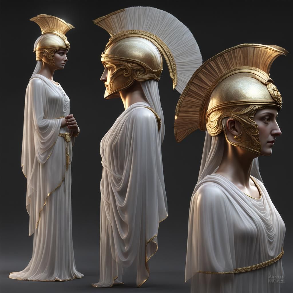 Athena in Sheer Robe with Corinthian Helmet