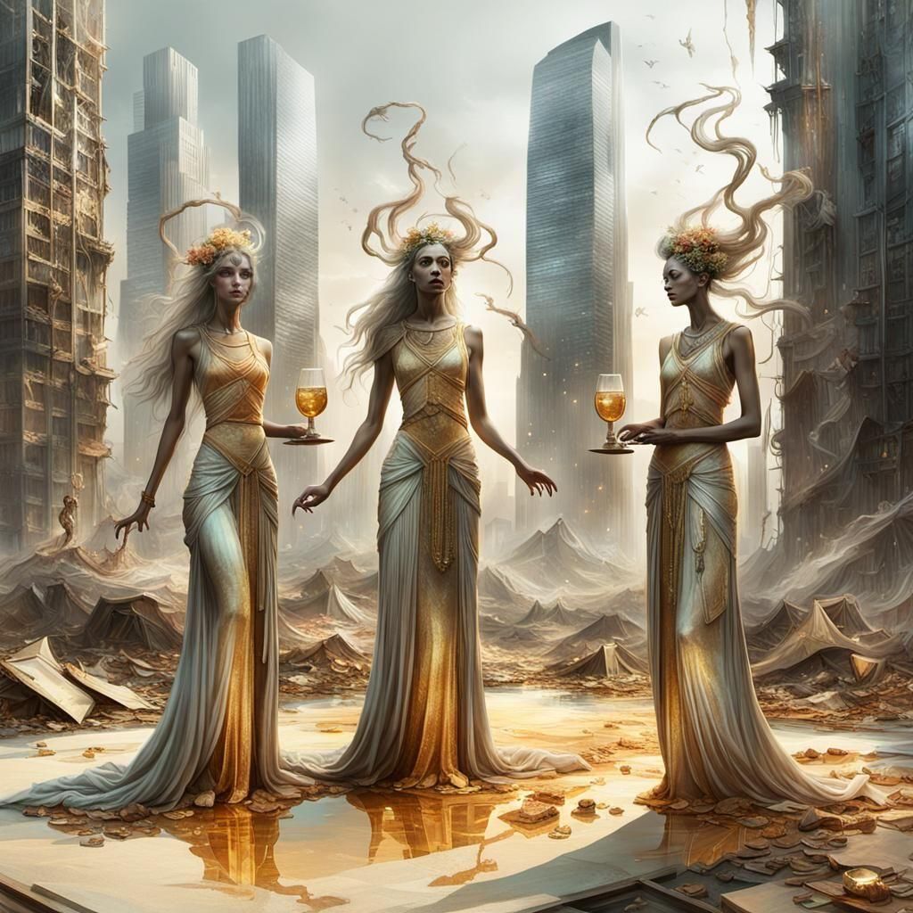 Goddesses Feast in Post-Apocalyptic Cityscape