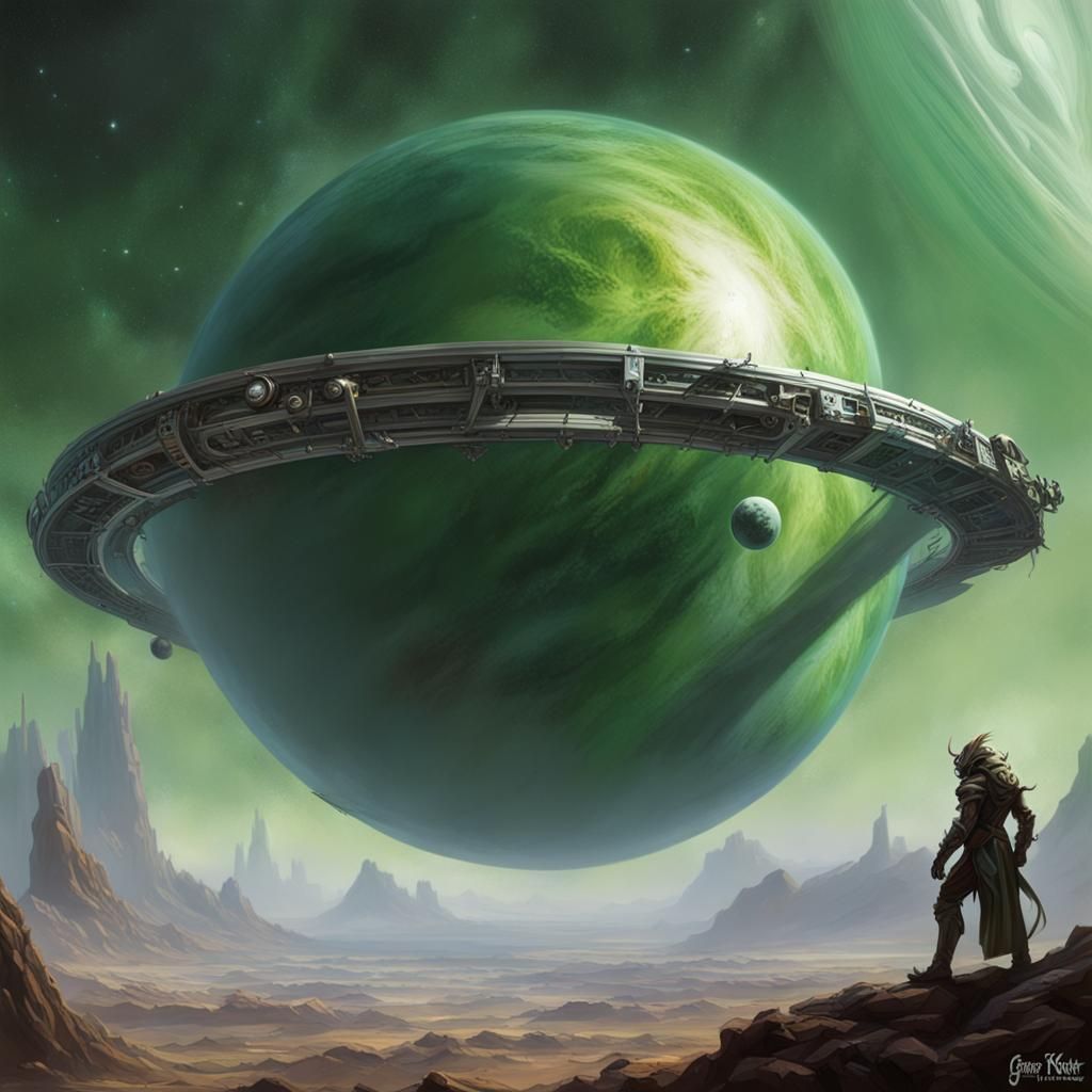 Sci-Fi Orbital Ring Around Green Gas Giant