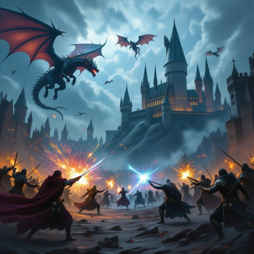 Fantasy Battle with Dragons, Magic, and Steampunk Tech