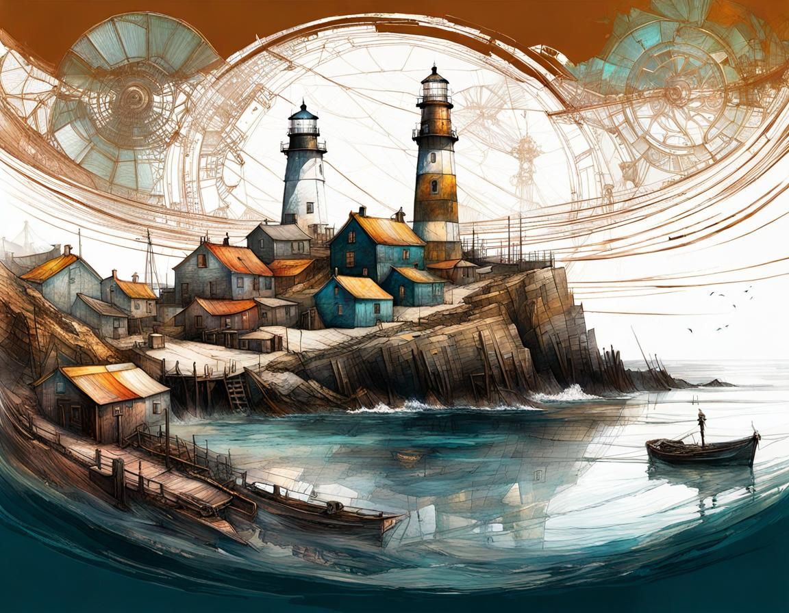 Fantasycore Double Exposure: Village and Seascape