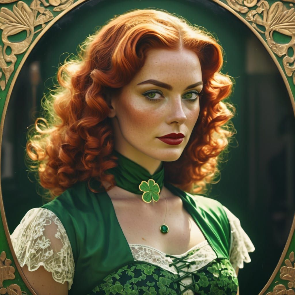 Vintage Pin-Up Girl in Emerald Green Dress