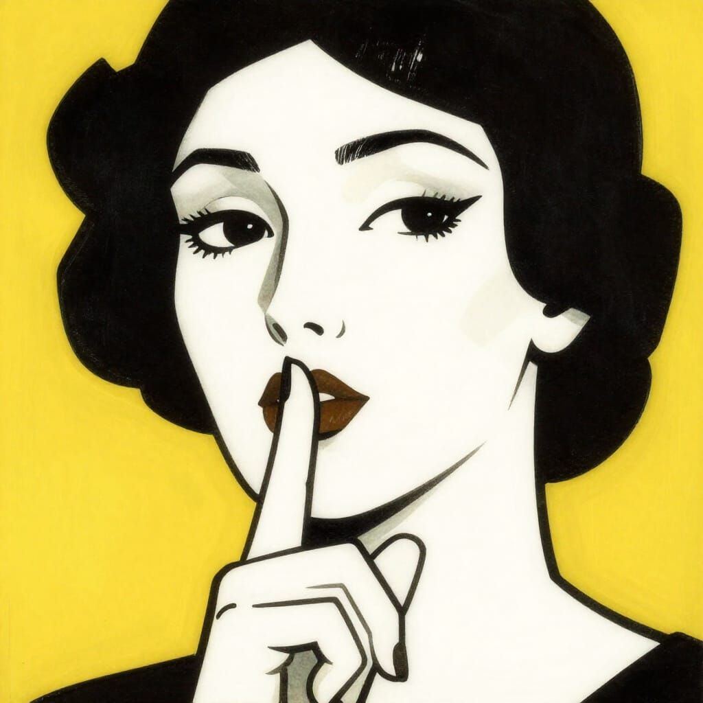 Minimalist Abstract Portrait of Woman Shushing