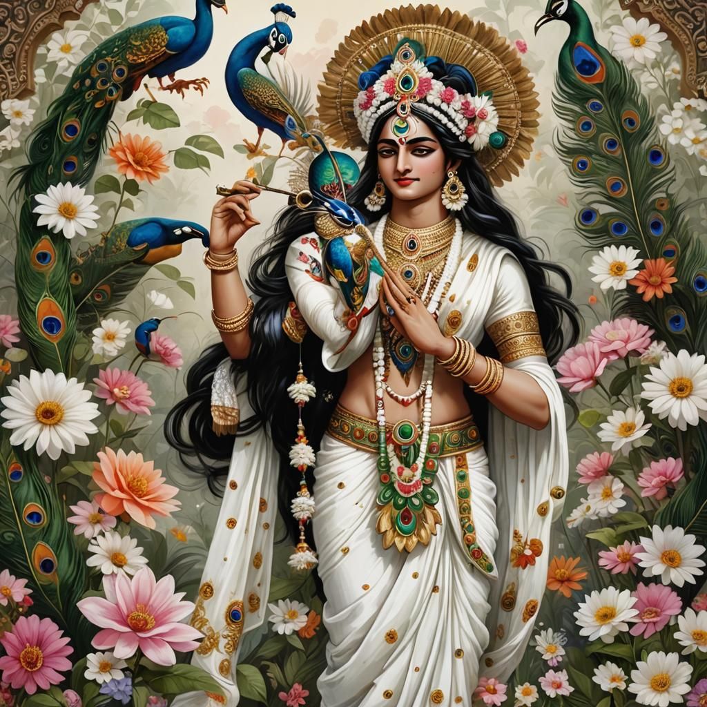 Krishna and Radha in Forest, Detailed Fantasy Art