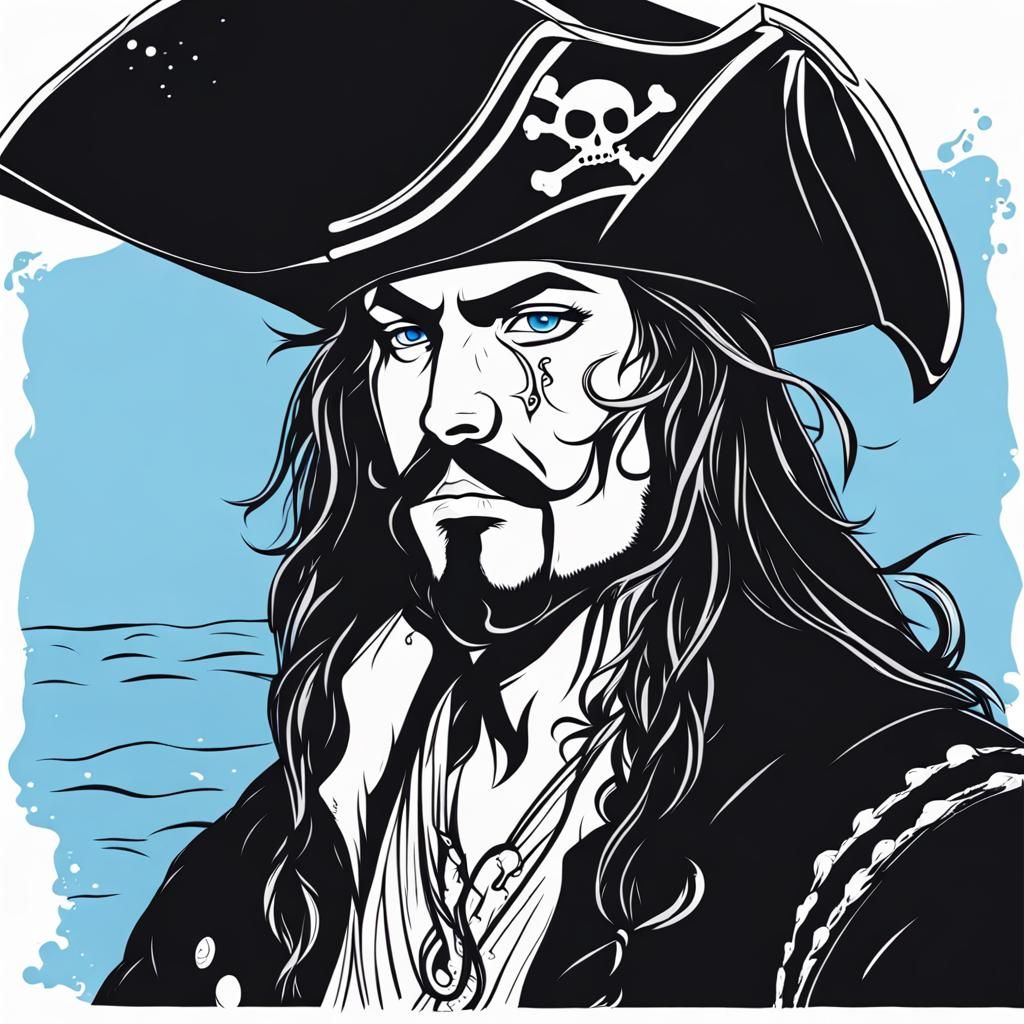 Minimalist Line Art Portrait of Chubby Pirate