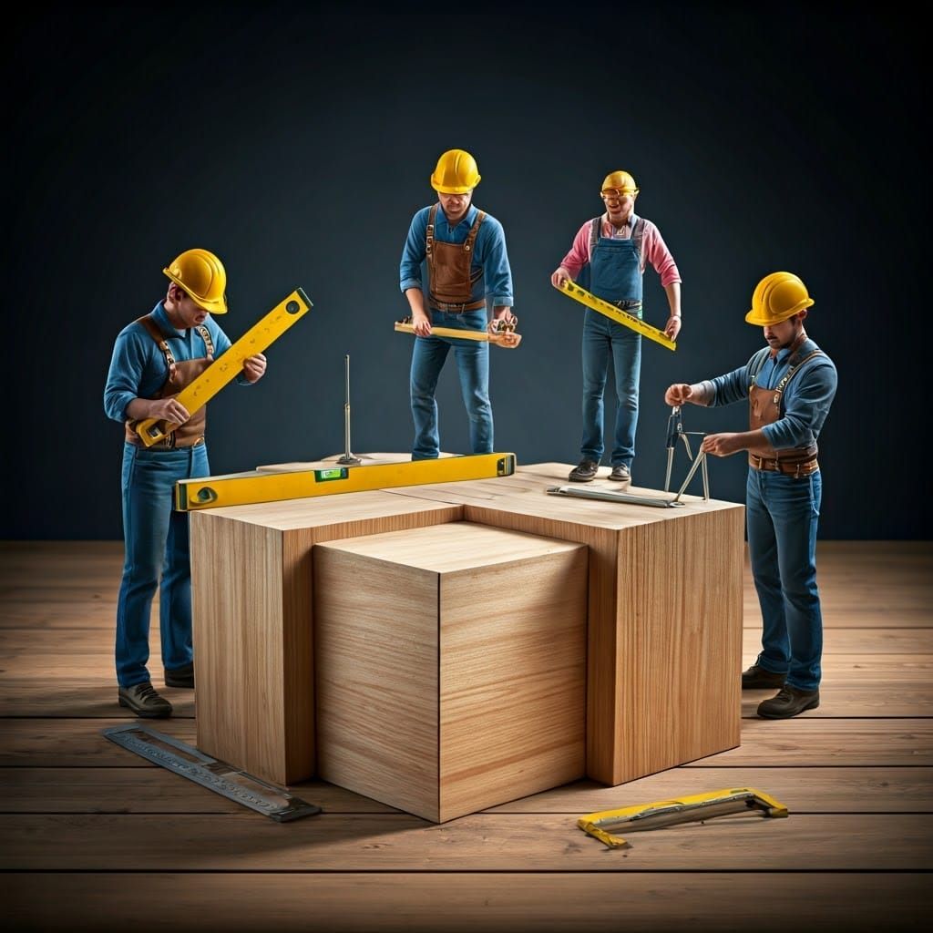 Craftsmen Measure Wooden Blocks in Photographic Detail