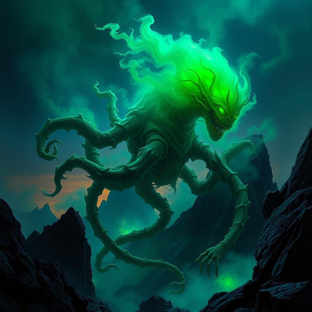 Emerald Mist Shrouds Primordial Entity