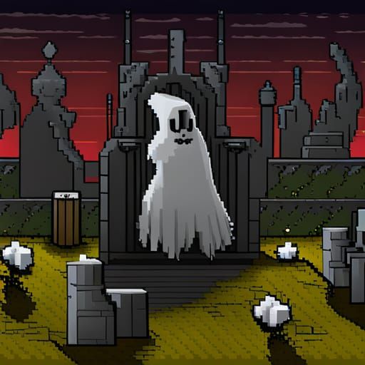 Ghost in Graveyard: 2D Pixel Art