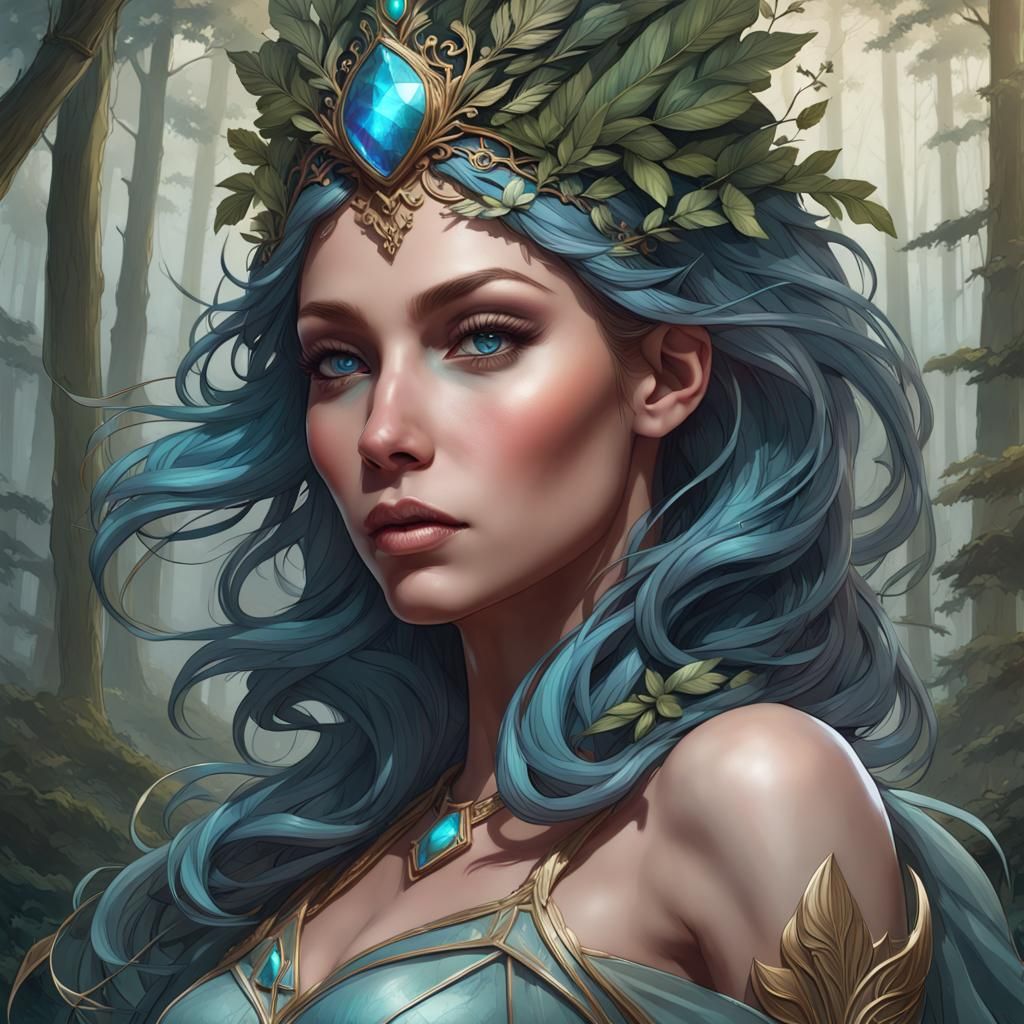 Labradorite Forest Empress: Hyperdetailed Digital Portrait