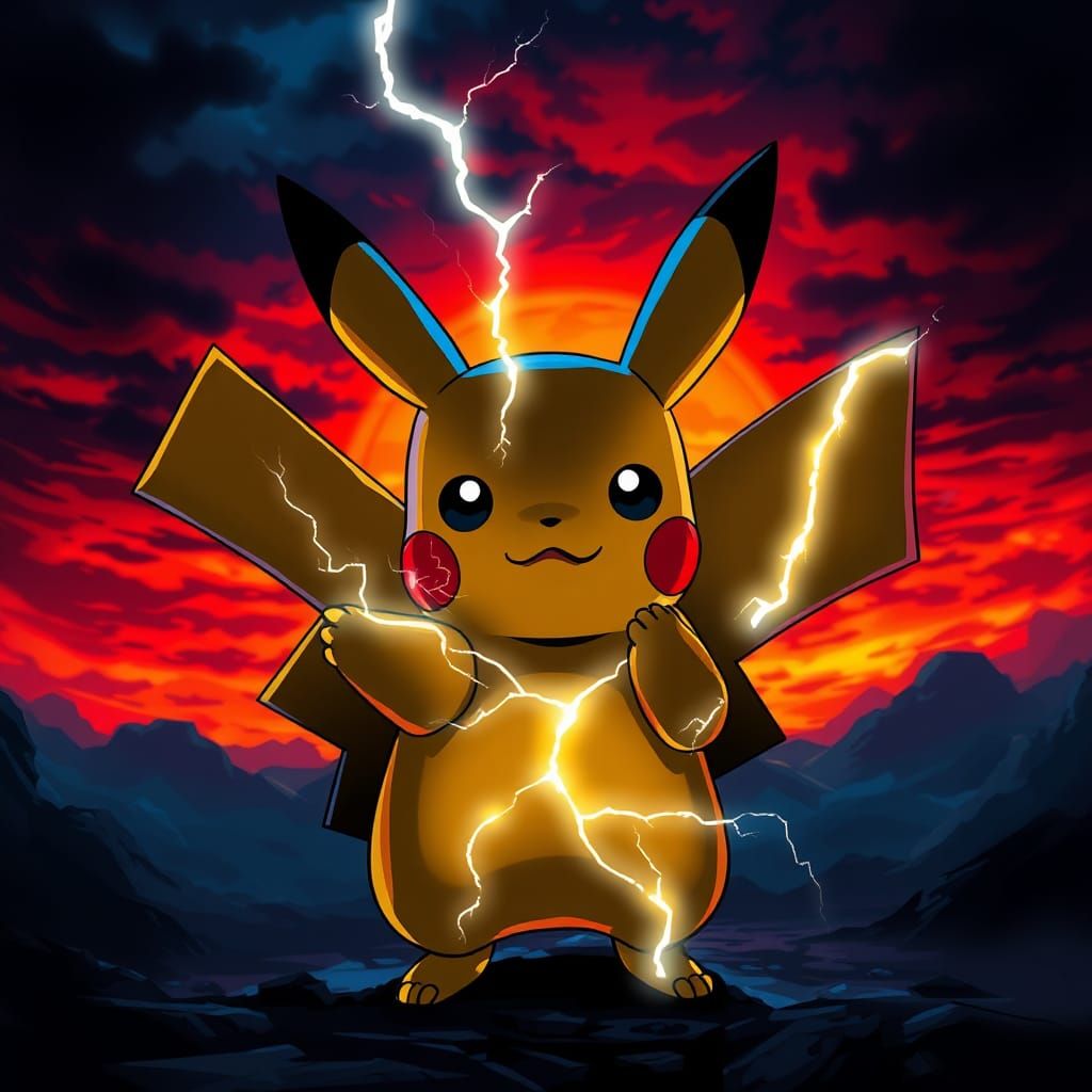 emo Pikachu, hd background, in the style of chiaroscuro technique, suehiro maruo, energy-filled illustrations, cartoon r...