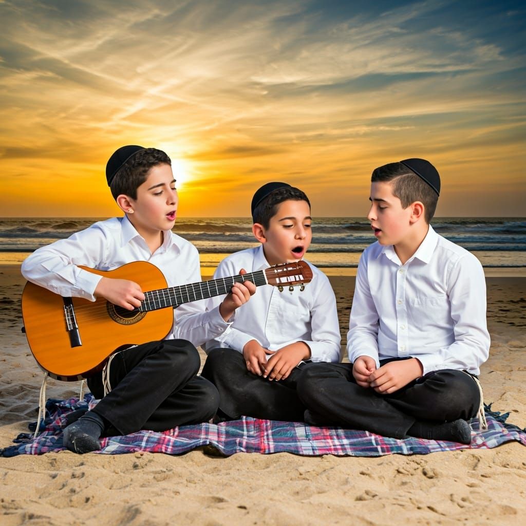 Orthodox Teens Sing at Sunset, in Vibrant Style