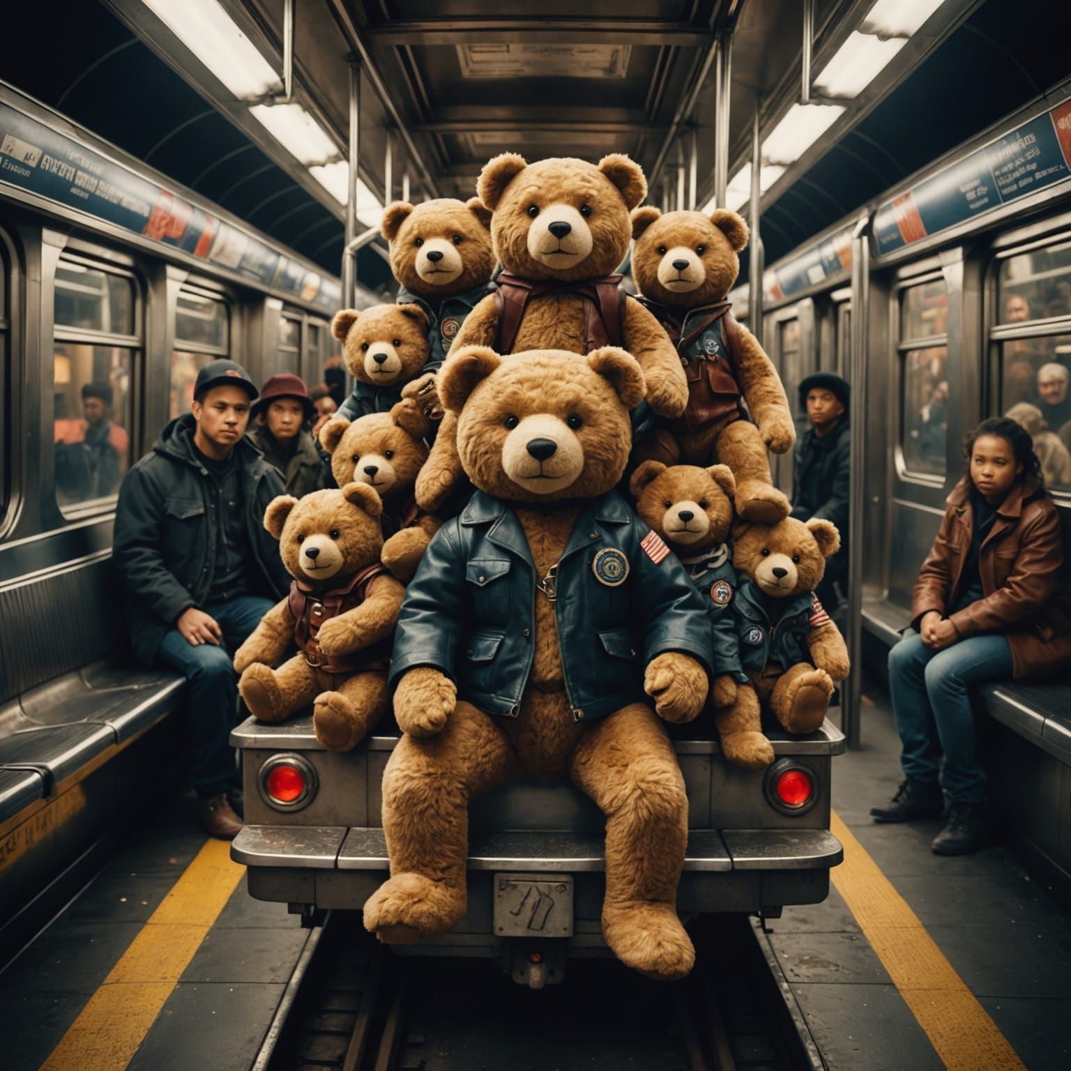 Teddy Bears Ride New York Subway: Digital Painting