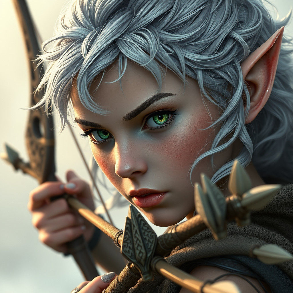 Elf Warrior with Bow in Fantasy Art Style