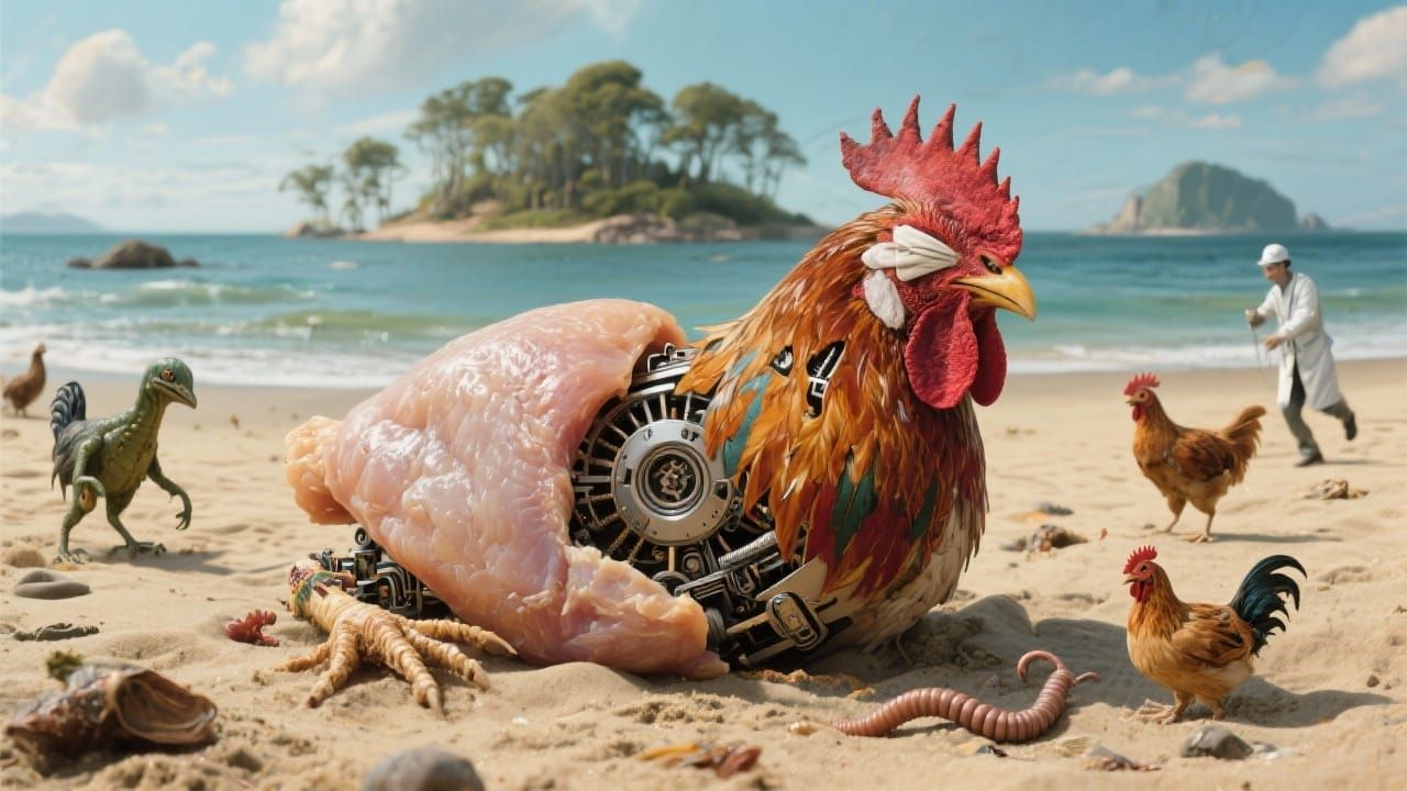 Abstract Mechanical Chicken on Dr. Moreau's Beach
