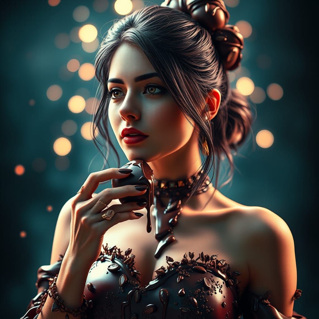 Chocolate Dress Portrait in Hyperdetailed Digital Art Style