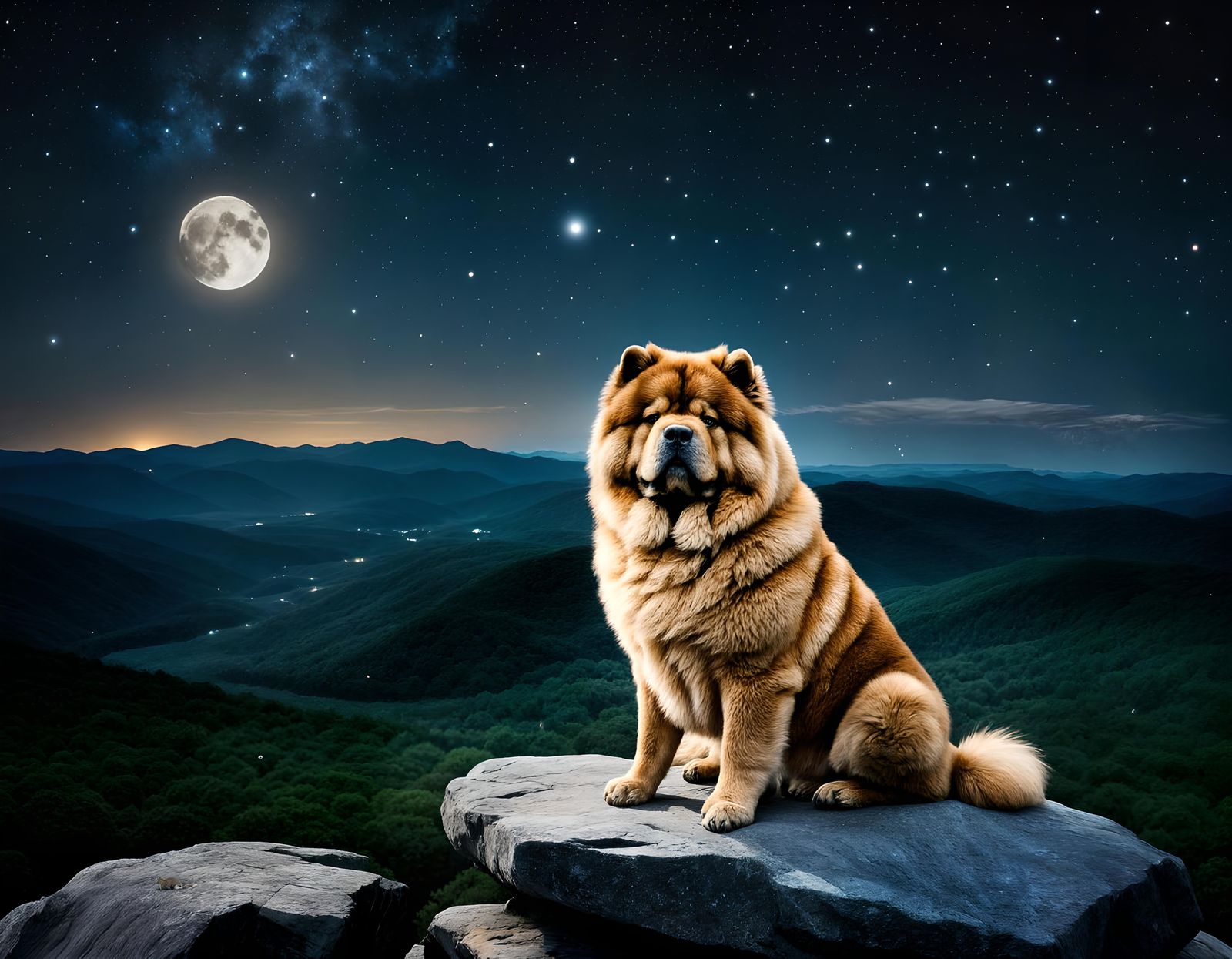 Chow Chow Overlooking Appalachian Mountains at Night