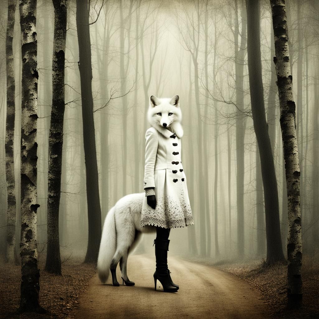Fox in Woods: Surrealist Illustration