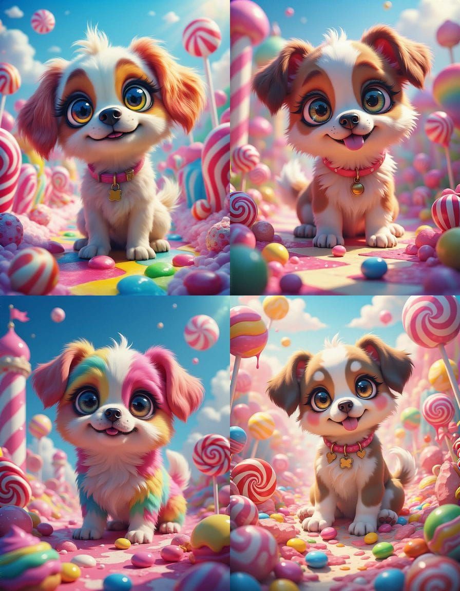 Whimsical Candy Art Dog with Big Eyes