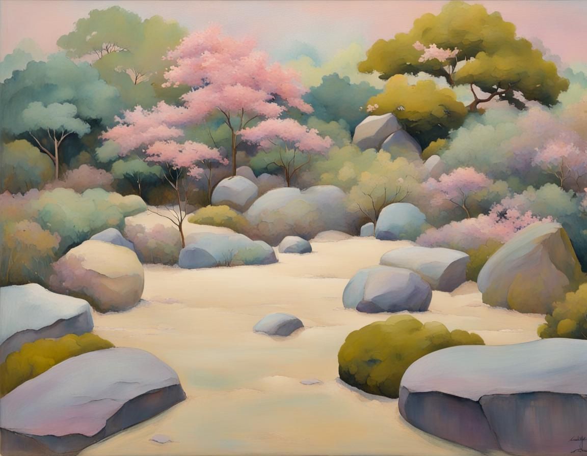 Abstract Japanese Rock Garden in Pastel Colors