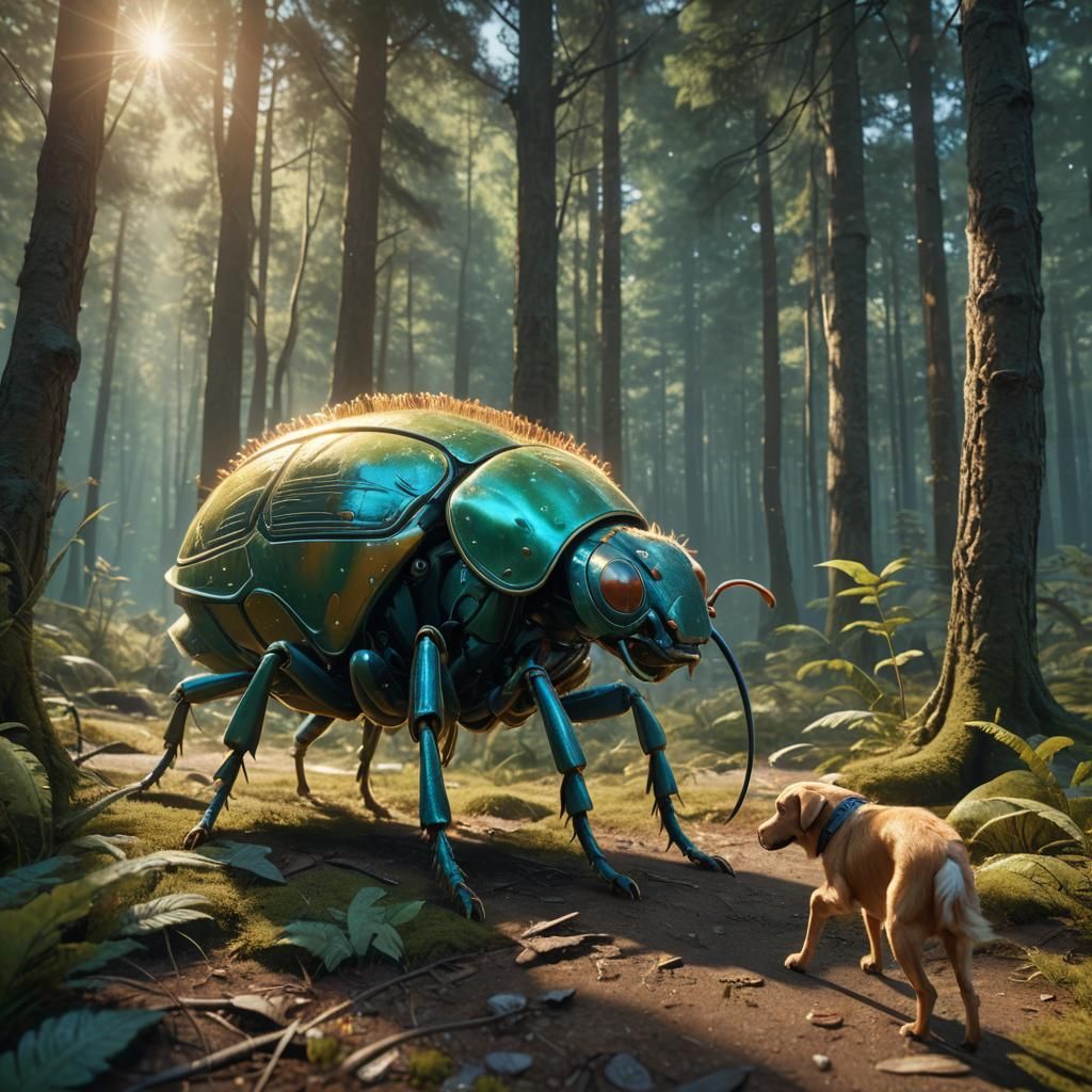 Giant Flea in Magical Forest, Digital Matte Painting
