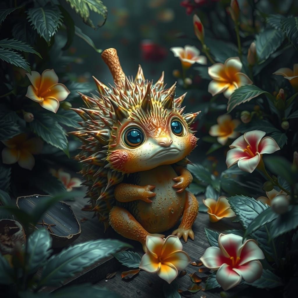 Vibrant Durian Creature in Hyperrealistic Style