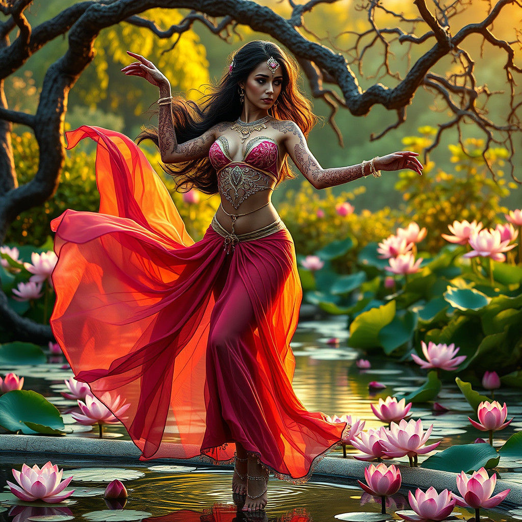 Exotic Dancer in a Dreamlike Garden