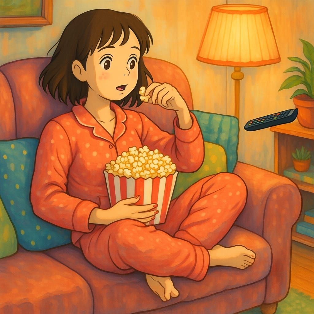 Woman Relaxing on Couch in Cartoon Style