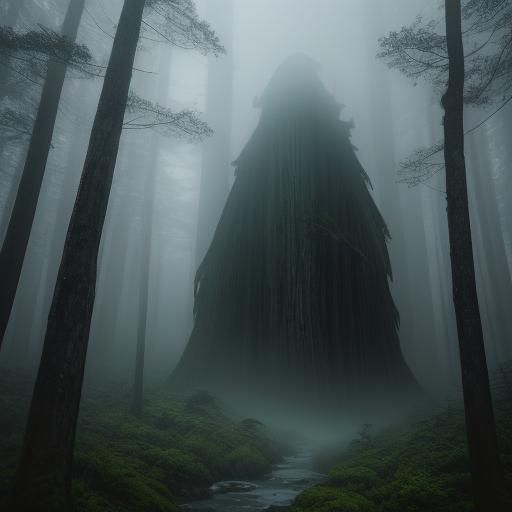 Eerie Faceless Man in Misty Forest: 3D Anime Art