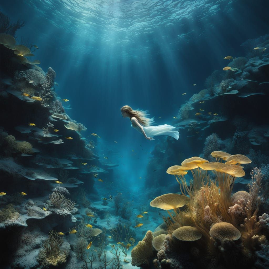 Survivor in Fractured Reef Cavern, Aquatic Surrealism