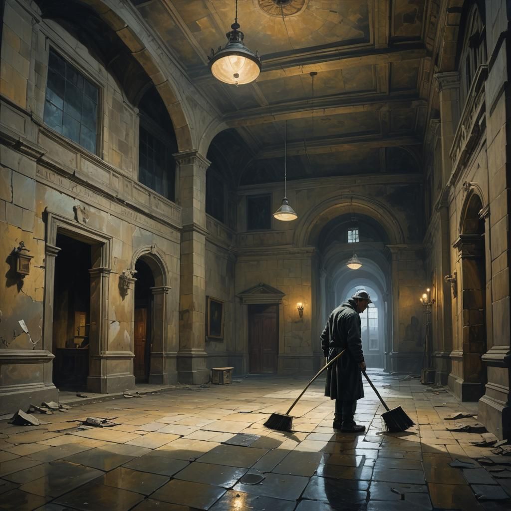 Lonely Janitor in University Halls: Dystopian Surrealism