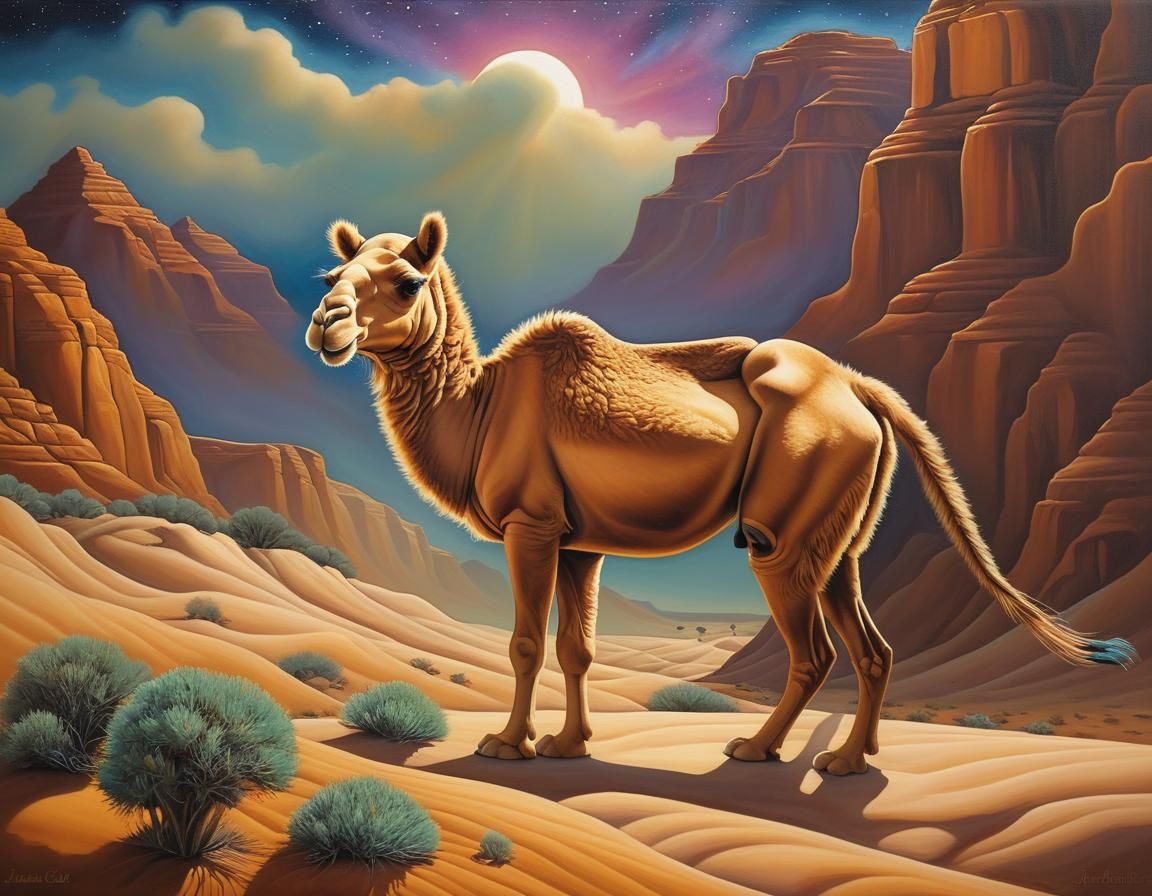 Tabby Camel in Surreal Mesa Landscape