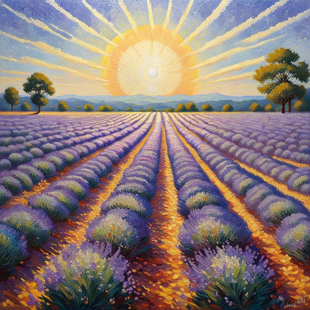 Lavender Field Impressionist Pointillism in Gurney Style