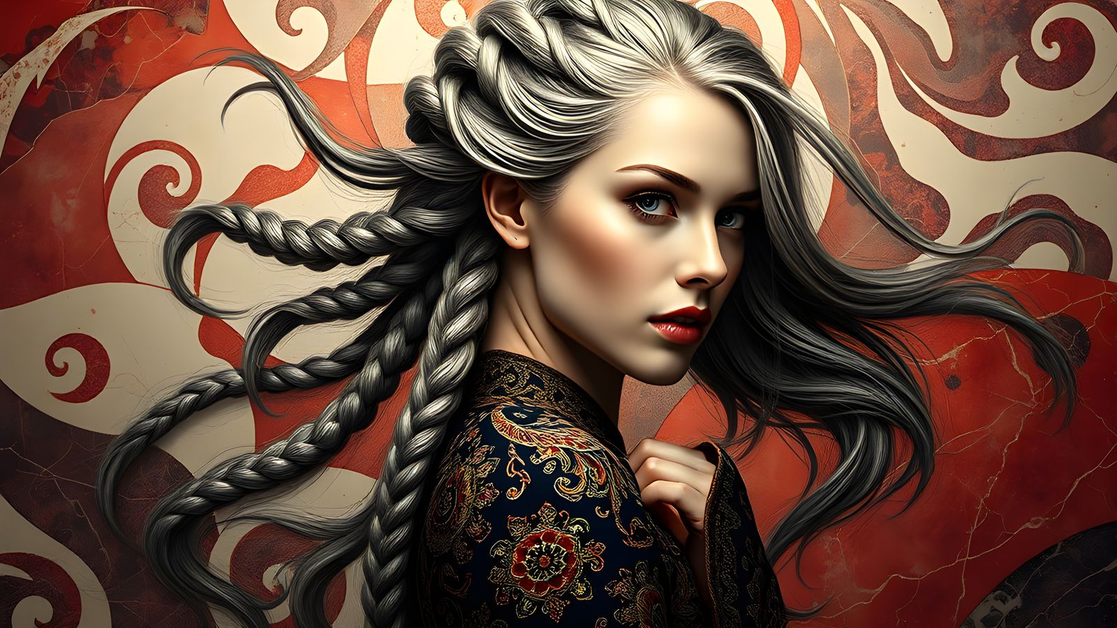Ornate Sepia Portrait with Braided Hair
