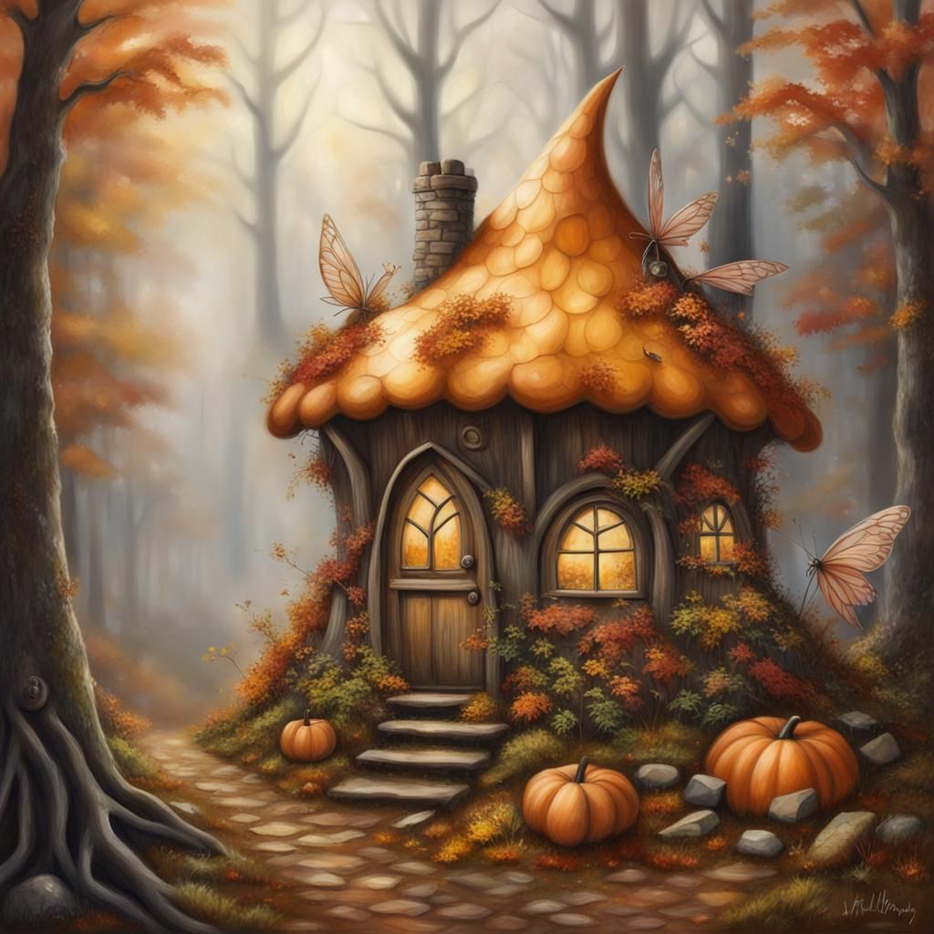 Autumnal Fairy Village in Hyperrealistic Fantasy